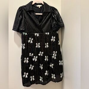 Simply Southern Black Sequin Dress with White Bow Design